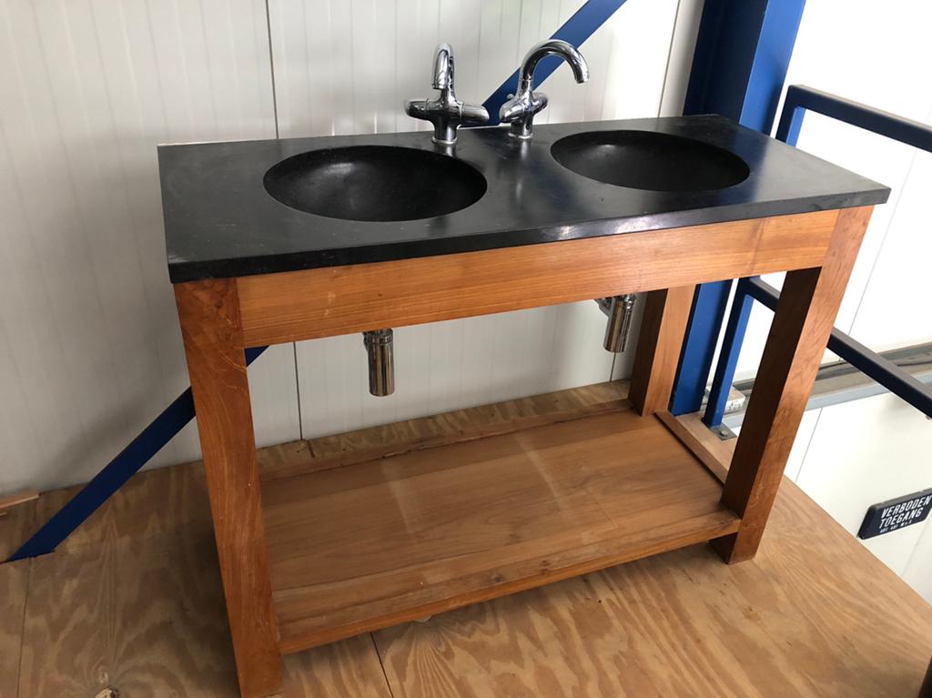 Badkamermeubel dubbel met stenen blad compleet, Huis en Inrichting, Ophalen, Gebruikt, 100 tot 150 cm, Minder dan 100 cm
