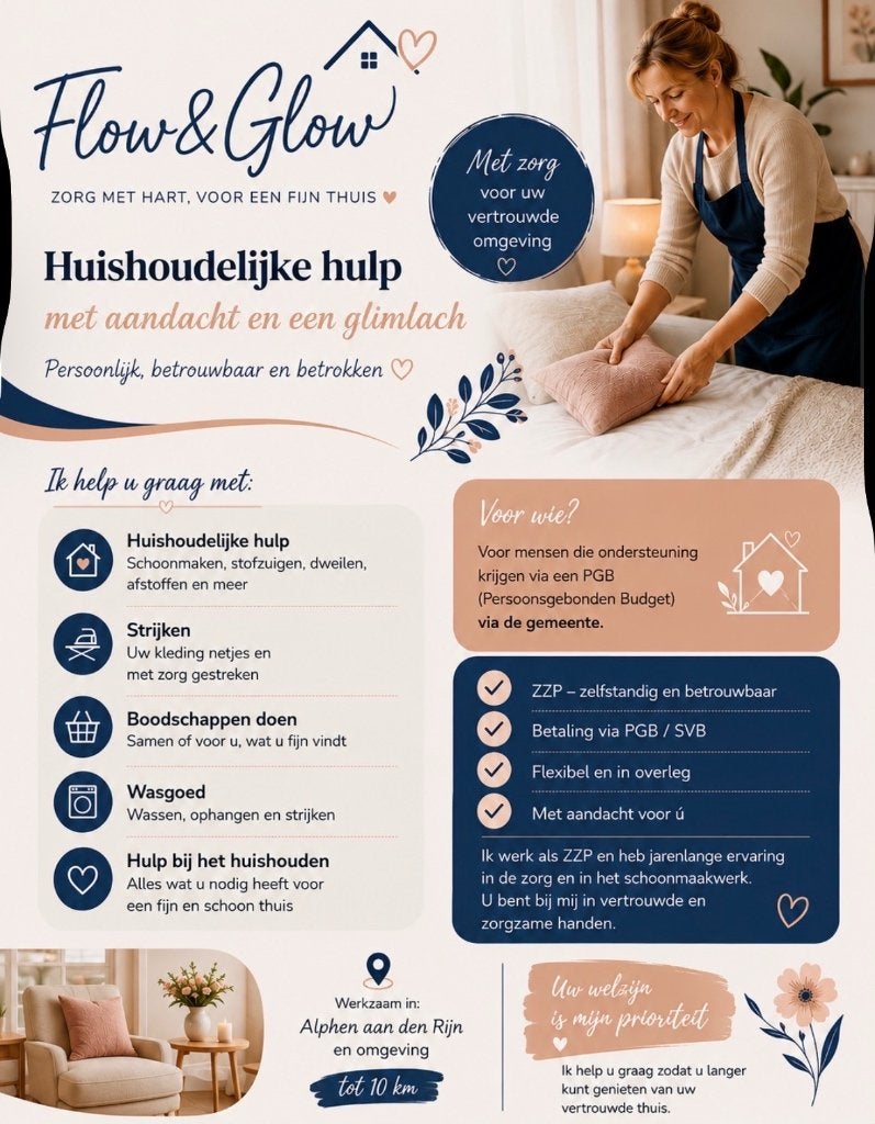 Huishoudelijke hulp via PGB /SVB-ZZP Met hart voor ouderen❤️, Schoonmaken