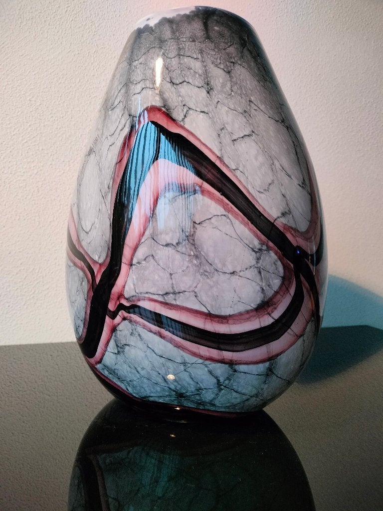 Murano Glas Vaas Grijs Gemarmerd Wit, Ophalen of Verzenden