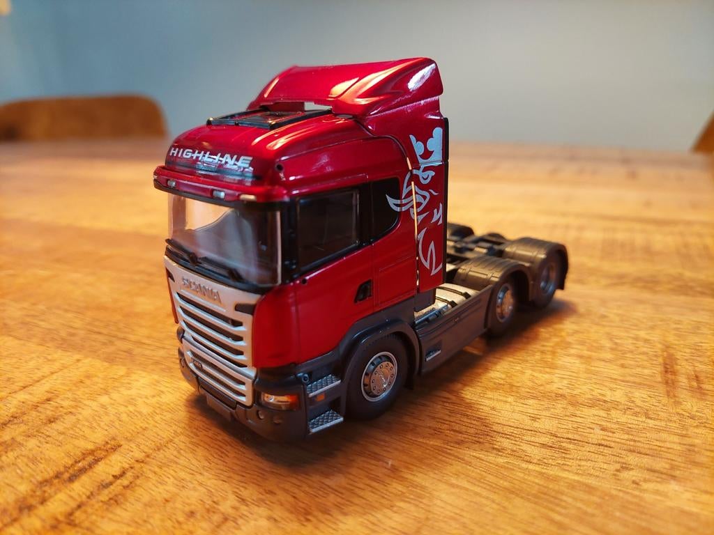 Scania Highline vrachtwagen model met trailer, Overige merken, 1:50 of kleiner, Ophalen of Verzenden, Zo goed als nieuw