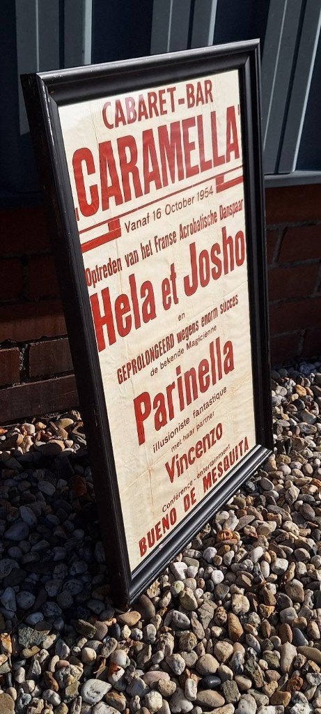 Poster, reclame affiche van de cabaret club/bar Caramella., Verzamelen, Posters, Ophalen, Met lijst, A1 t/m A3, Film en Tv