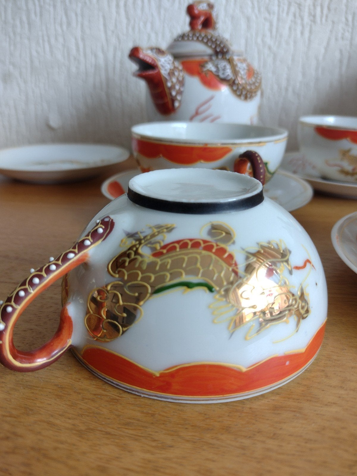 Vintage Chinees draken theeservies - 9-delig, Ophalen of Verzenden