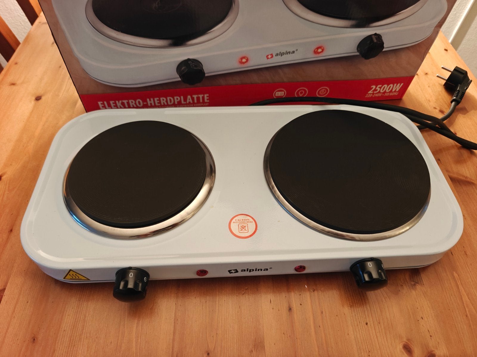 Alpina Elektrische Kookplaat 2500W - Dubbele Kookzones, Nieuw, 3 kookzones of minder, Ophalen of Verzenden, Vrijstaand