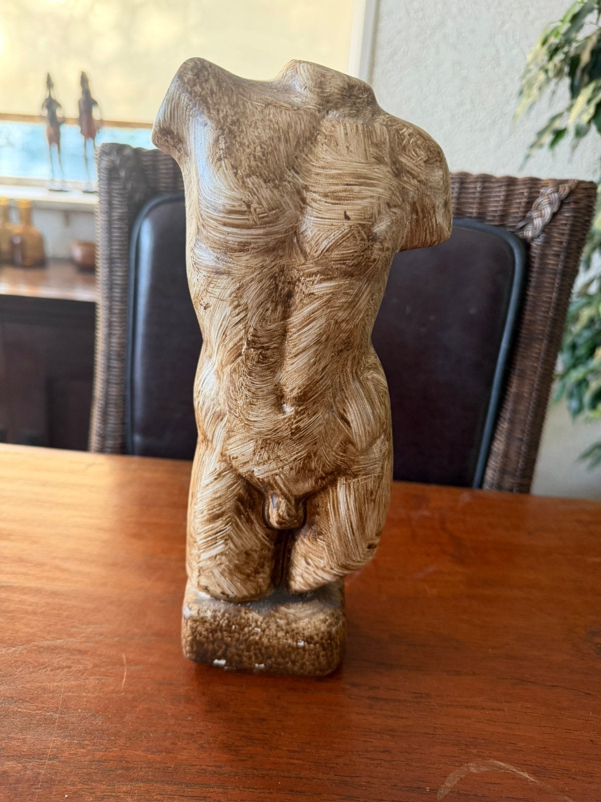 Stijlvol Mannelijk Torso Beeld –Bruin/Beige Keramiek–Rustiek, Overige typen, Ophalen of Verzenden, 20 - 50 cm, Steen of Keramiek