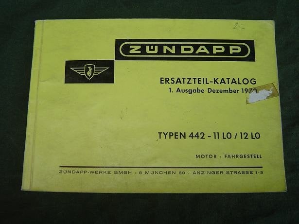 Zündapp type 442 mofa 1970 ersatzteil katalog, Ophalen of Verzenden, Gebruikt