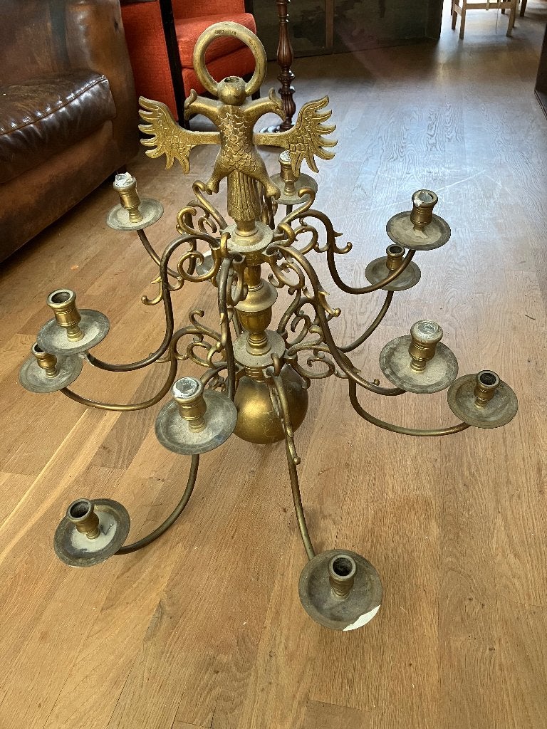 Antieke Messing Kroonluchter met 12 Armen, Antiek en Kunst, Curiosa en Brocante, Ophalen