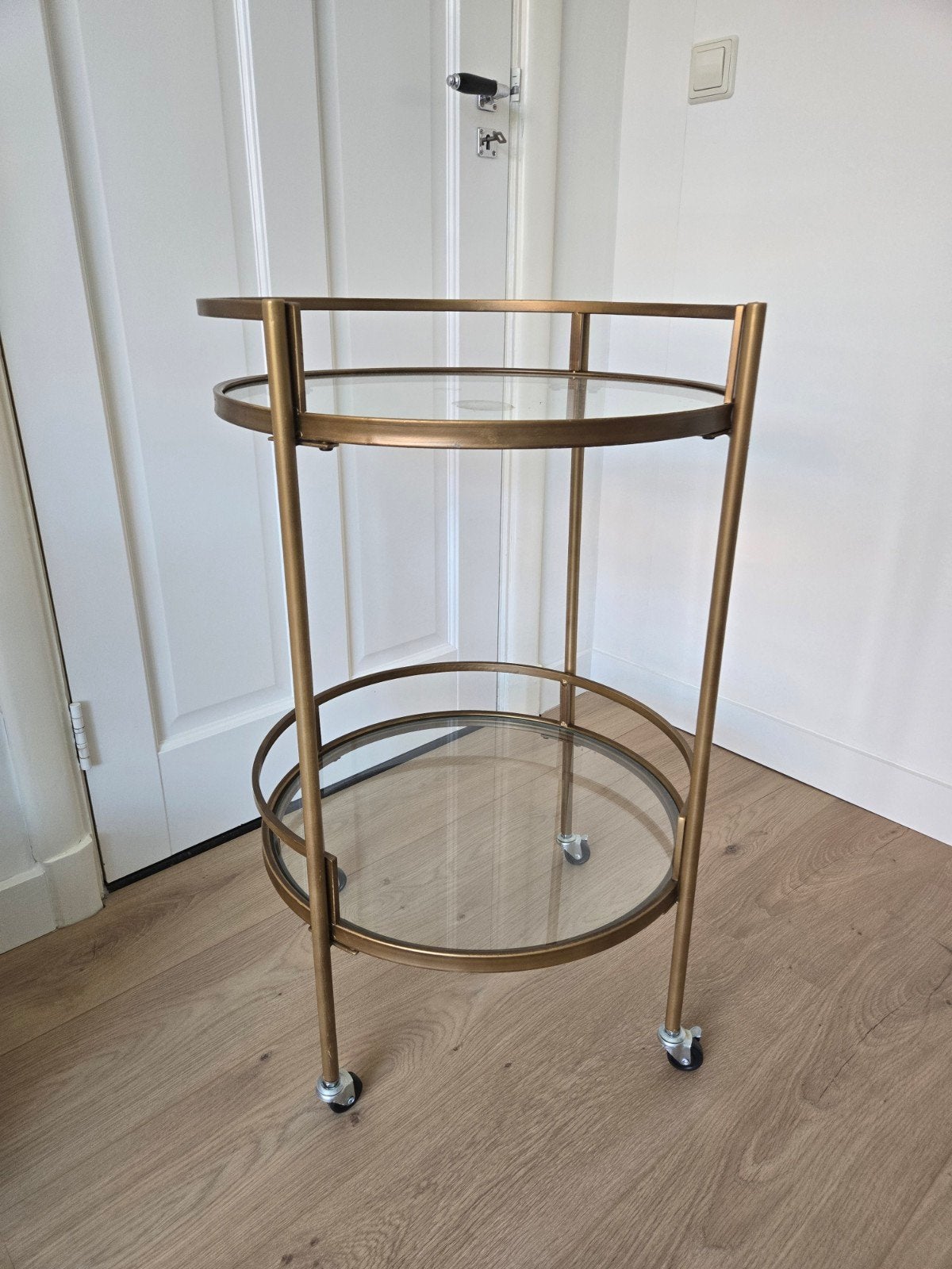 Trolley, serveerwagen met glas, Minder dan 55 cm, Metaal of Aluminium, Rond, Zo goed als nieuw