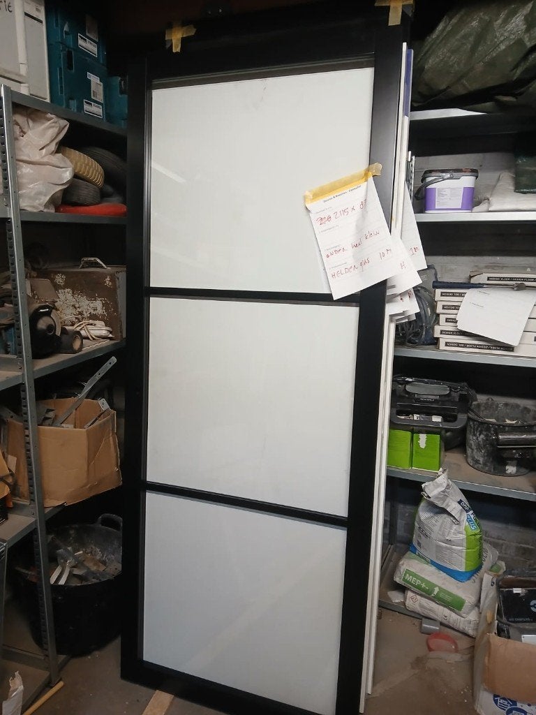 Zwarte opdek binnendeur met melkglas panelen, Ophalen, 80 tot 100 cm, Binnendeur, Nieuw