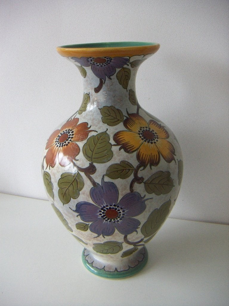 Zuid Holland Gouda plateel keramiek vaas jr.ca1935. Dec. Vea, Ophalen of Verzenden