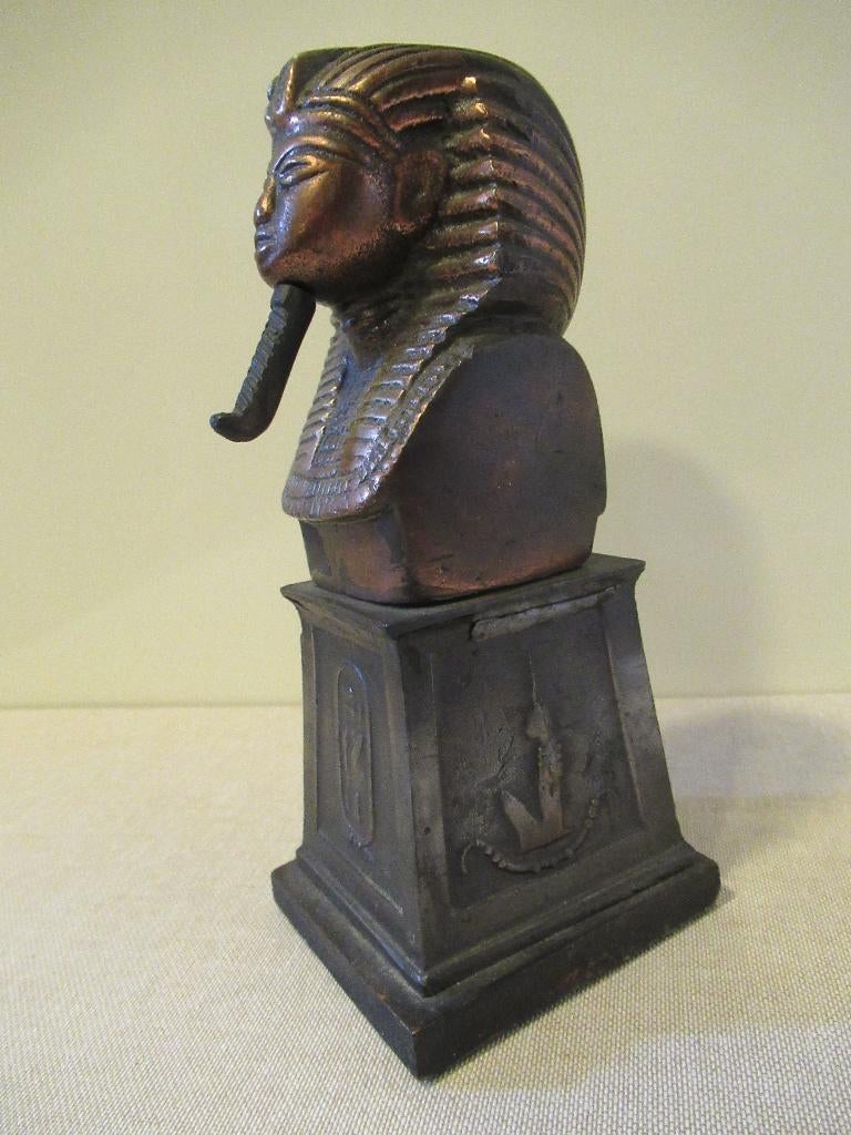 TOETANCHAMON bronzen beeldje hoog 18 cm op sokkel € 75, Antiek en Kunst, Overige onderwerpen, Minder dan 20 cm, Ophalen of Verzenden