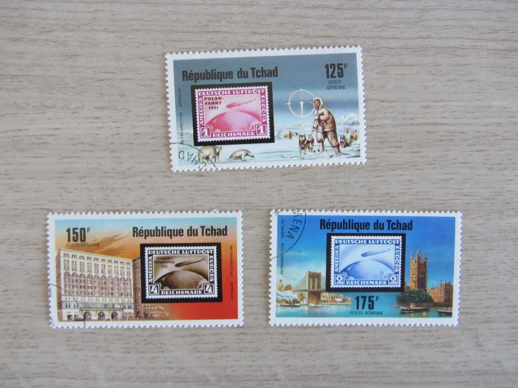 Republique du Tchad 1977 Zeppelin Serie Postzegels, Postzegels en Munten, Ophalen of Verzenden, Gestempeld, Vliegtuigen