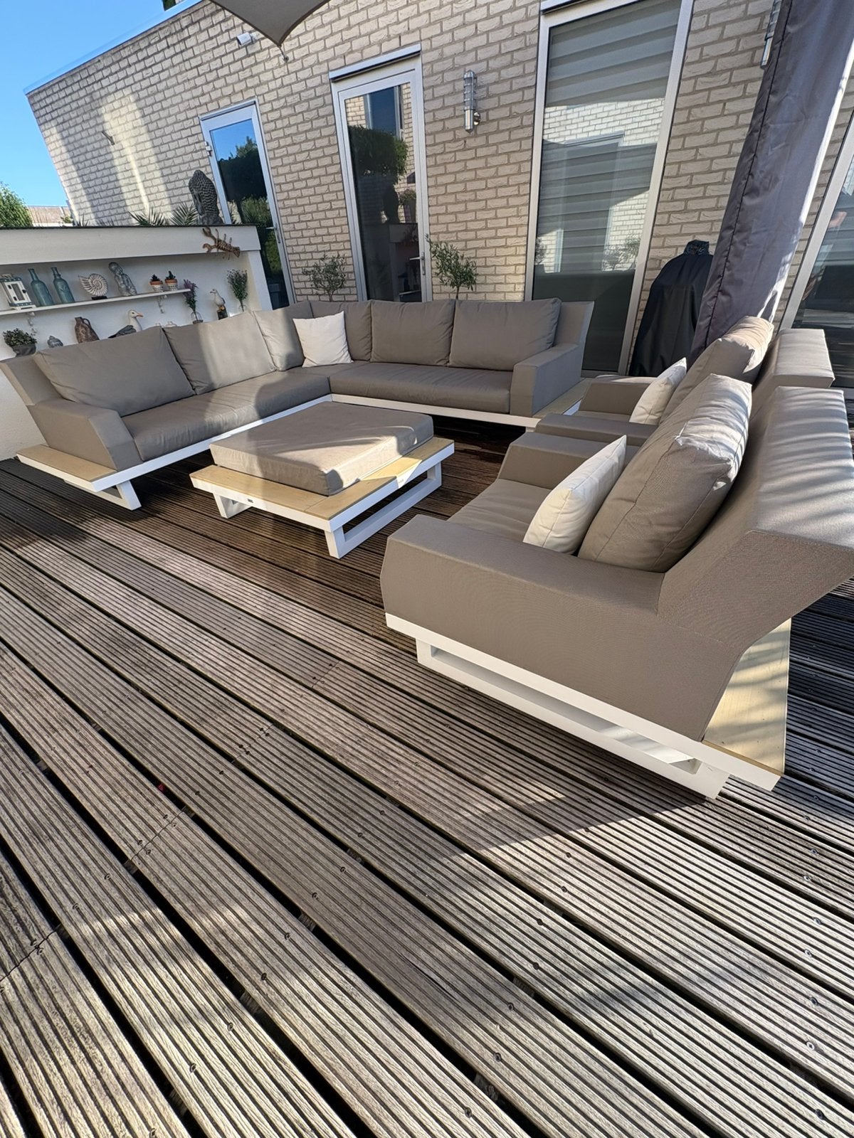 LIFE Quadro Loungeset all weather wit/khaki, Tuin en Terras, Ophalen, Aluminium, Loungeset, Bank