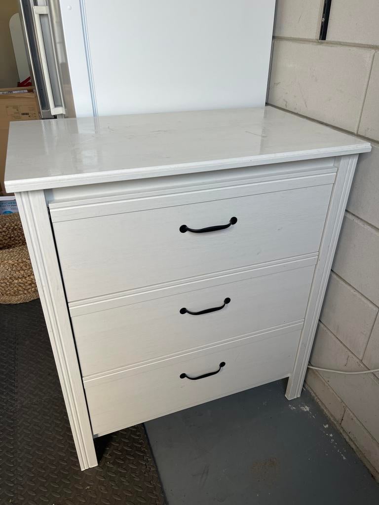 Witte ladekast met 3 laden - Gebruikt, vandaag ophalen, Huis en Inrichting, Ophalen, Gebruikt, 50 tot 100 cm, 3 of 4 laden