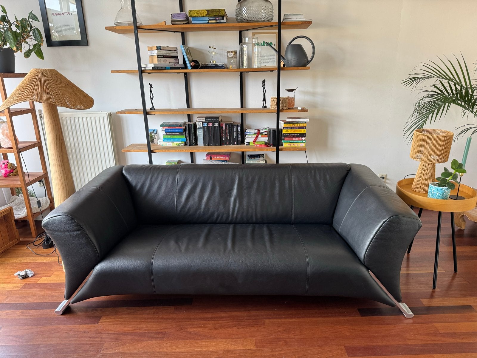 Rolf Benz 322 Leren Bank - Zwart, 3 sits, Huis en Inrichting, Ophalen, Gebruikt, Tweepersoons, Rechte bank