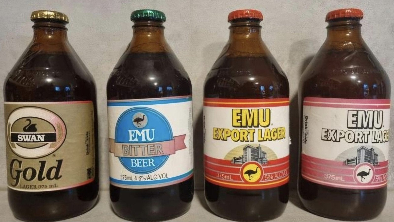 Swan Brewery, Perth: Swan & Emu – 375ml - ~1978–1986, Ophalen of Verzenden, Zo goed als nieuw, Flesje(s), Overige merken