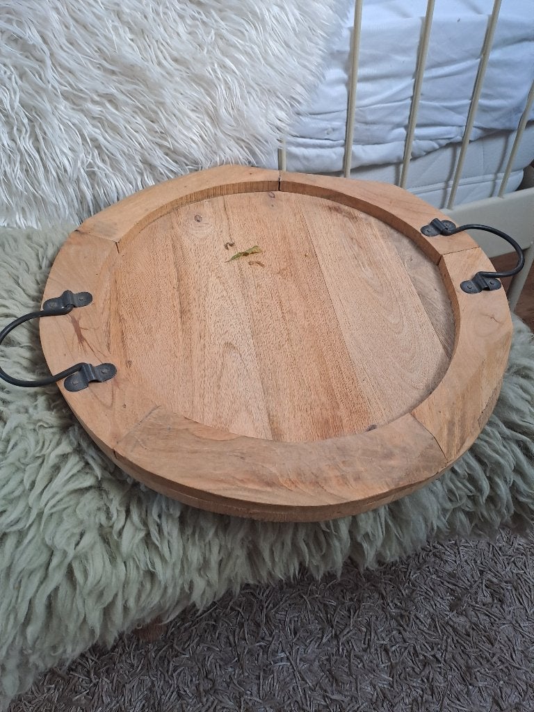 Rond groot dienblad van hout, Huis en Inrichting, Ophalen, Rond, Zo goed als nieuw, Dienblad