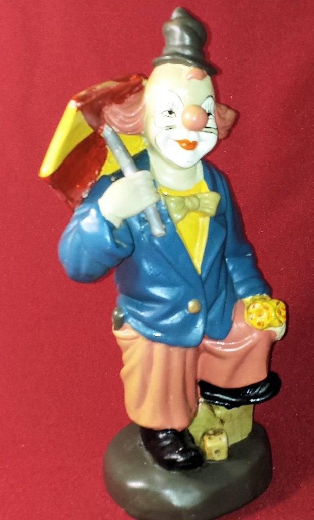 Vintage Clown Beeldje met Paraplu - Decoratief, Verzenden, Gebruikt, Mens