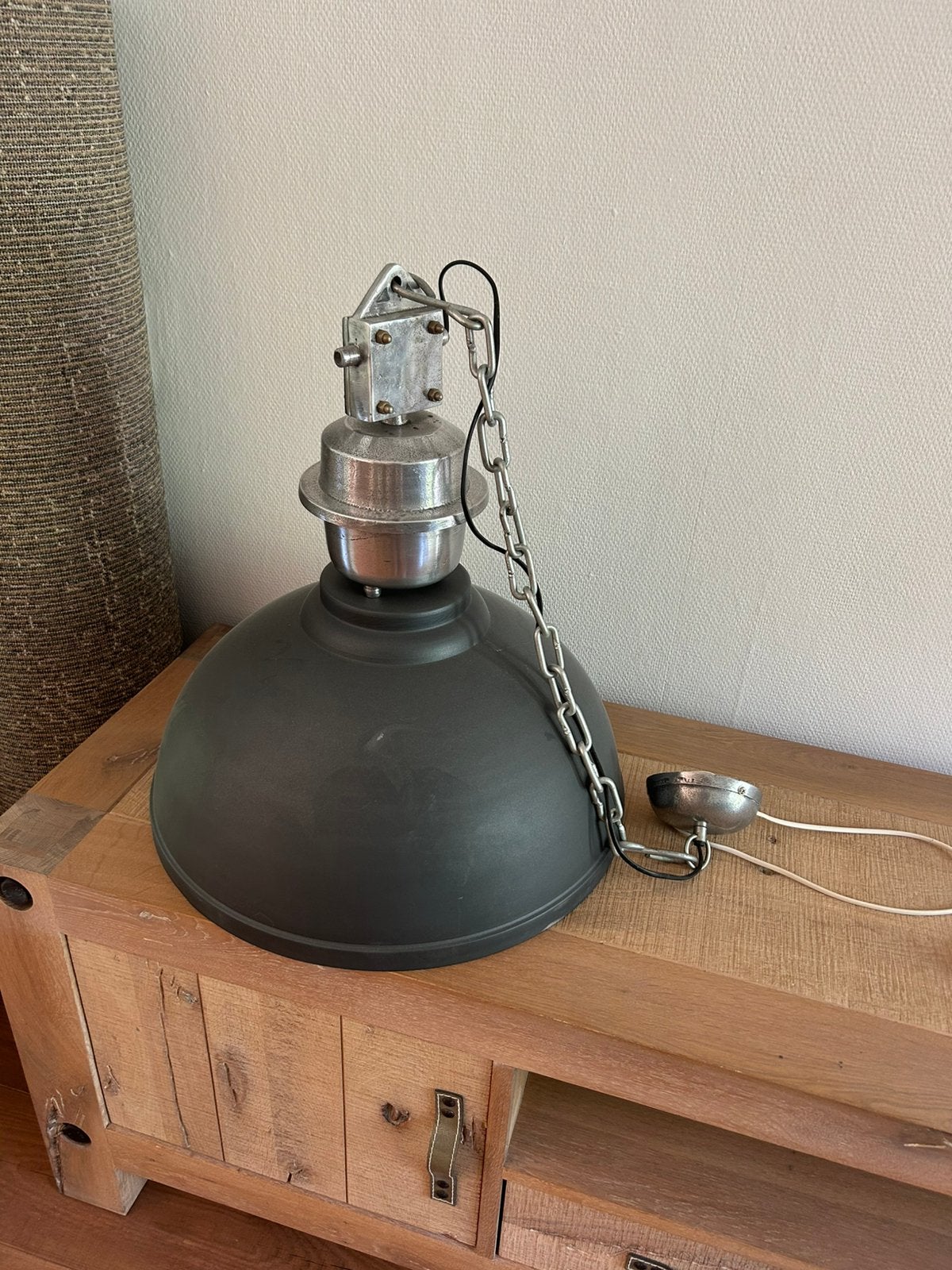 Industriële hanglamp (matzwart/antraciet) dia 50 cm, Ophalen, Zo goed als nieuw, Metaal