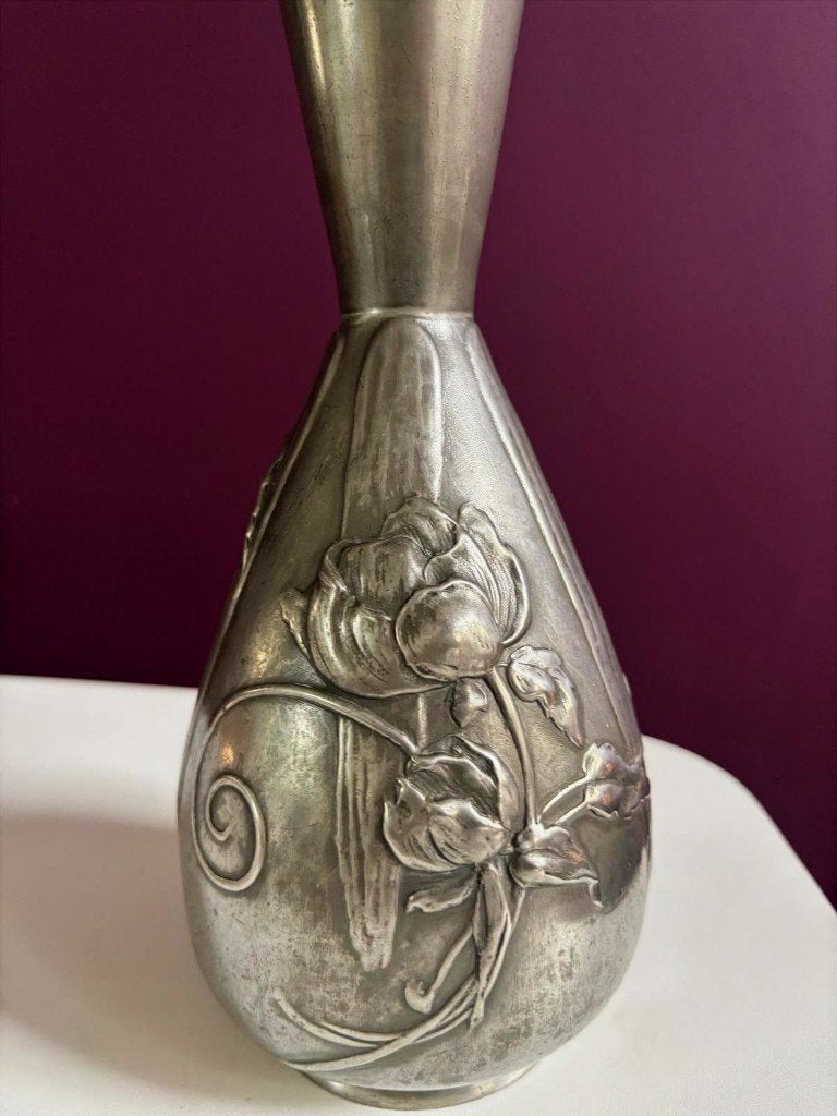 Kayserzinn Jugendstil vaas ca. 1895/1905 – Art Nouveau, Ophalen of Verzenden
