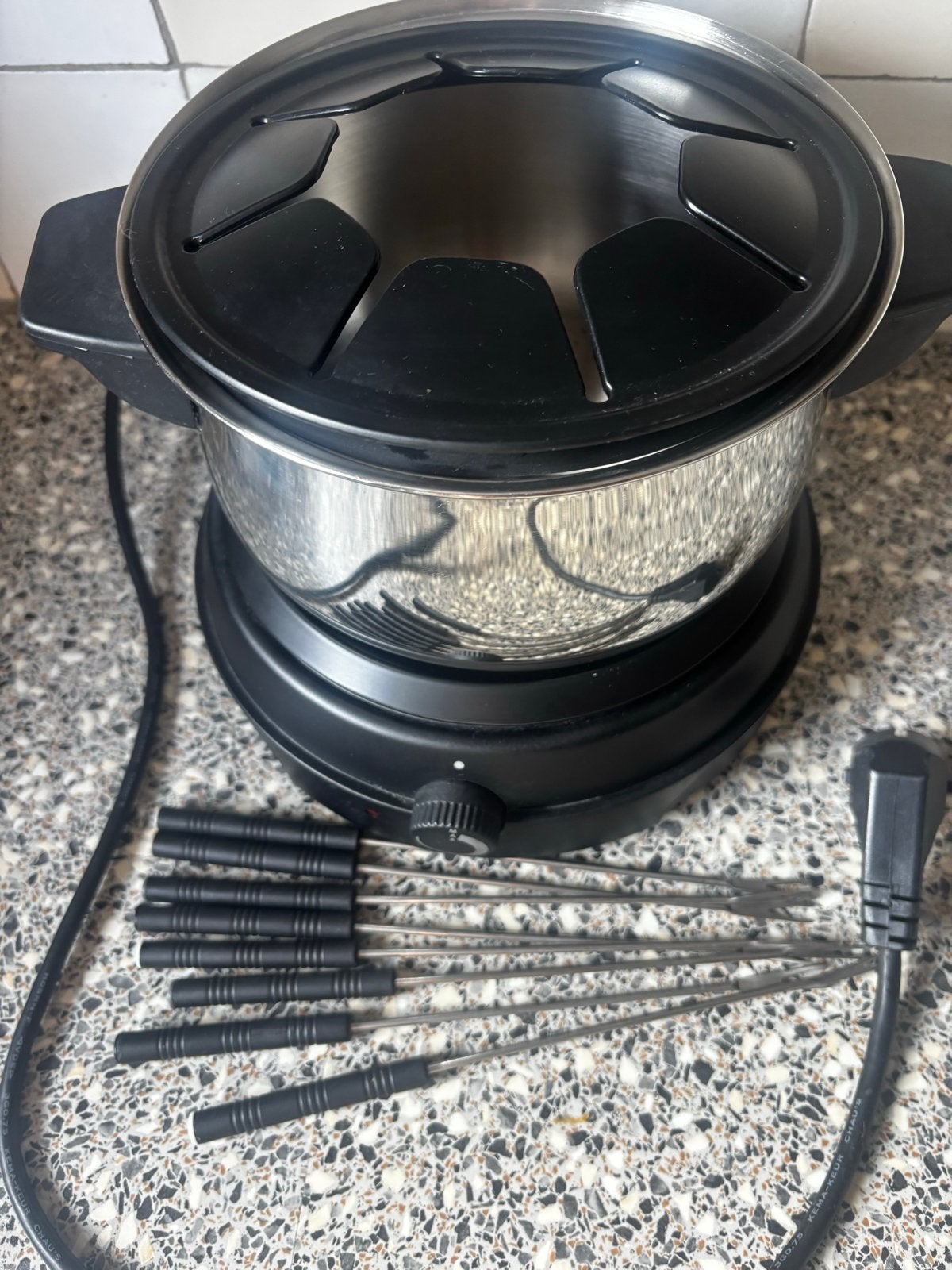 Elektrische fondueset met 6 vorkjes, Witgoed en Apparatuur, Ophalen of Verzenden, Zo goed als nieuw, Elektrisch, Fondueset