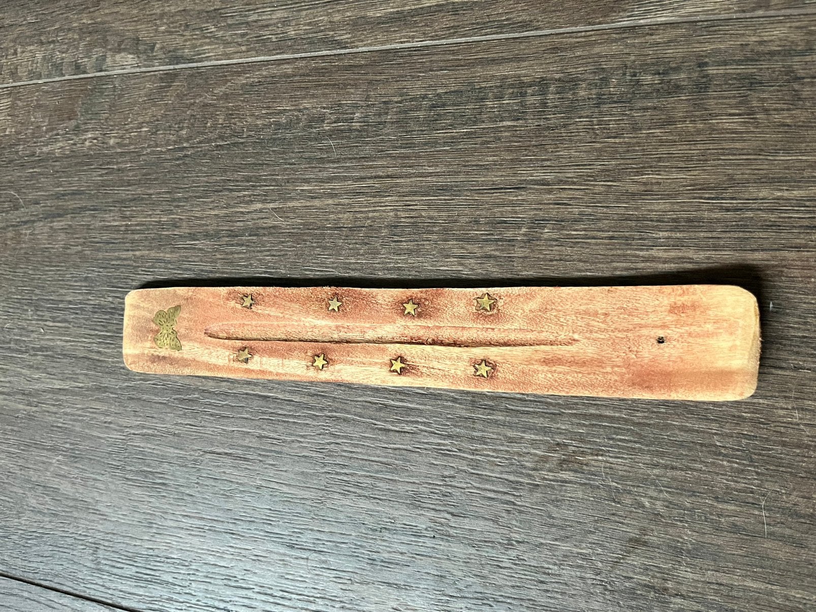 Houten wierookhouder met messing details, Hout, Boho, Ophalen of Verzenden, Zo goed als nieuw