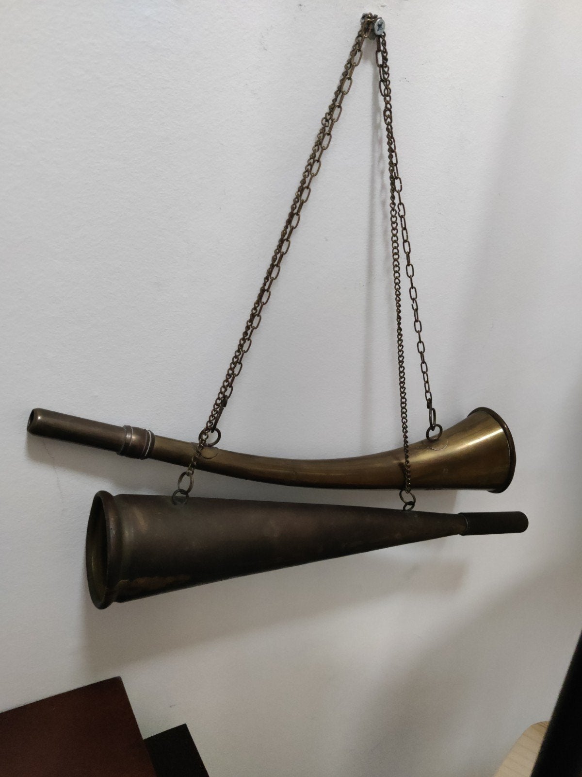 Antieke Koperen Jachthoorn- Decoratie, Ophalen of Verzenden, Koper