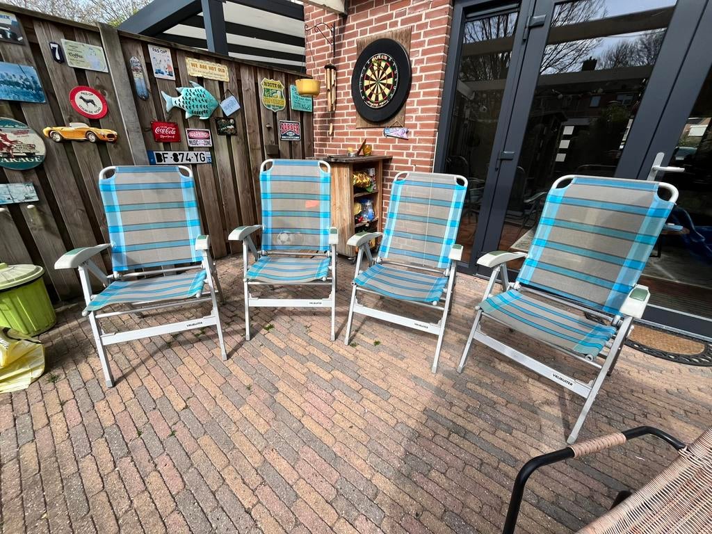 4 vrijbuiter tuinstoelen, Ophalen, Gebruikt, Kunststof, Inklapbaar