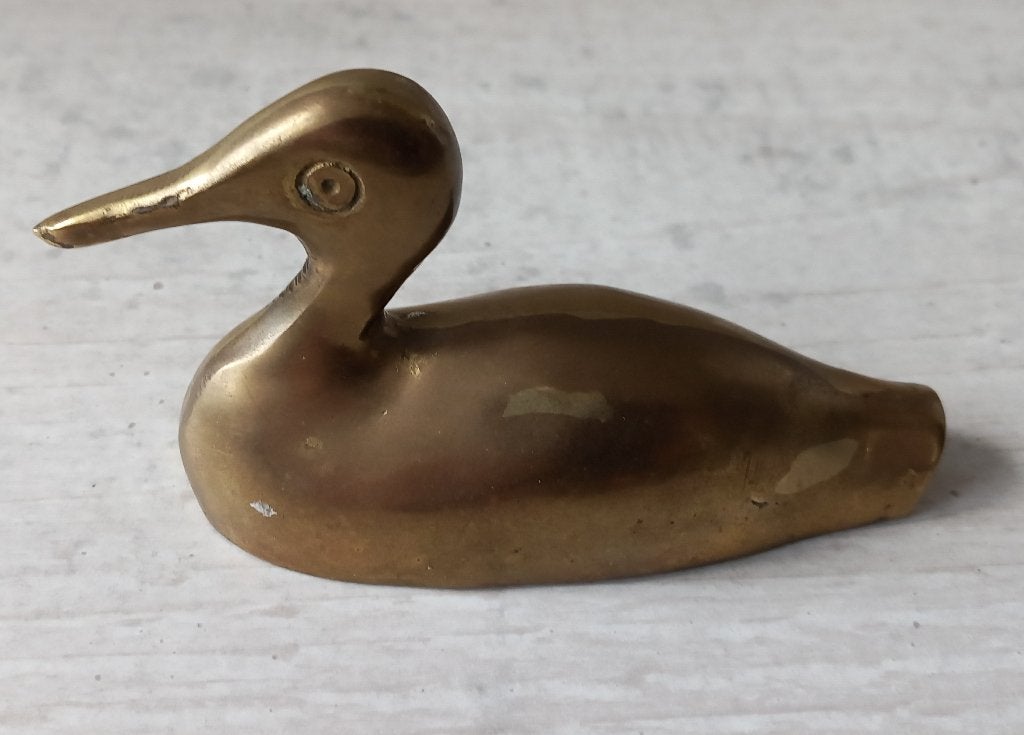 eend (messing), Ophalen of Verzenden, Gebruikt, Vogel, Beeldje of Figuurtje