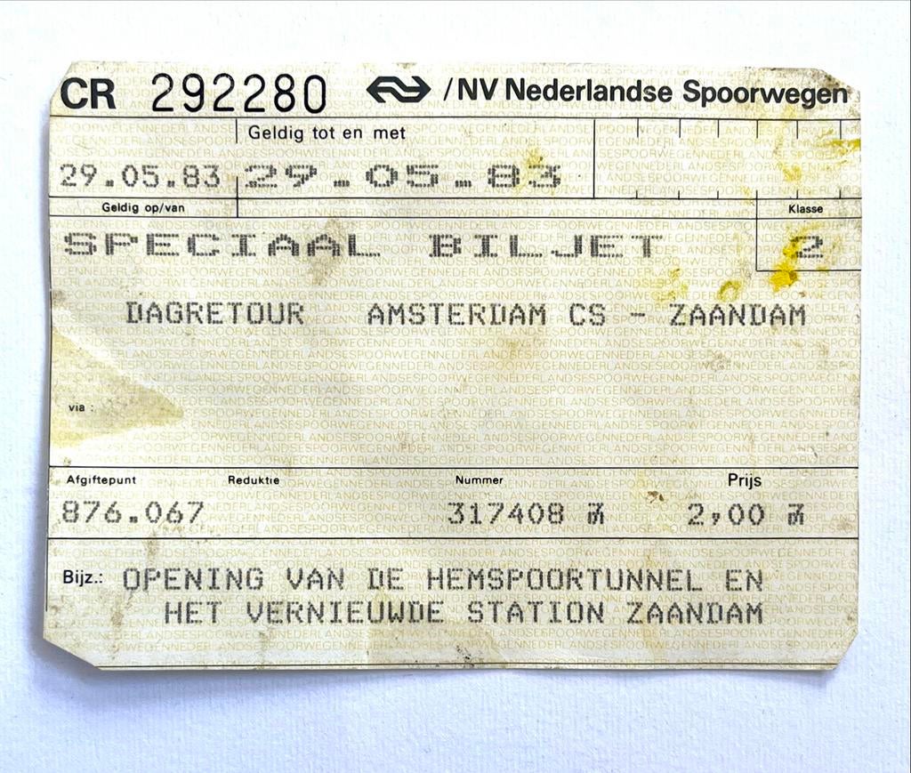 Speciaal Biljet 1983 Opening Hemspoortunnel Station Zaandam, Verzenden, Gebruikt, Trein, Overige typen