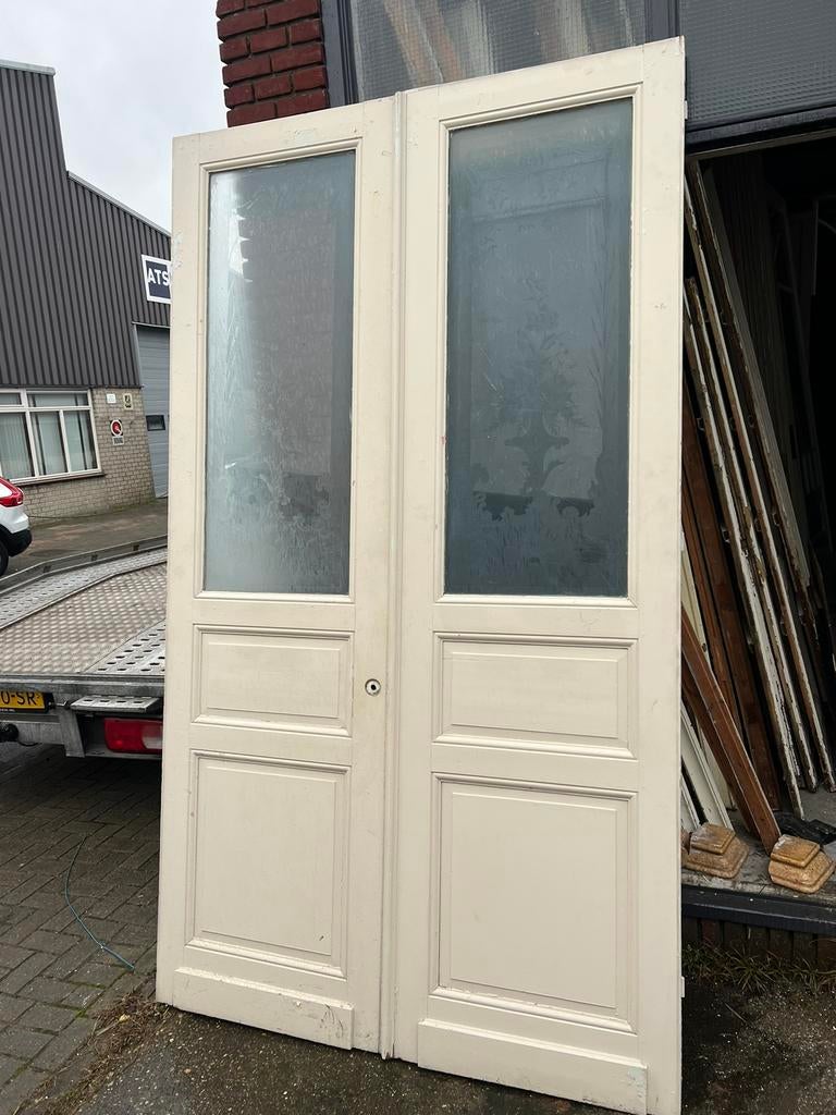 Antieke portaaldeuren geetst glas, Deurkozijn, Zo goed als nieuw, Hout, Ophalen