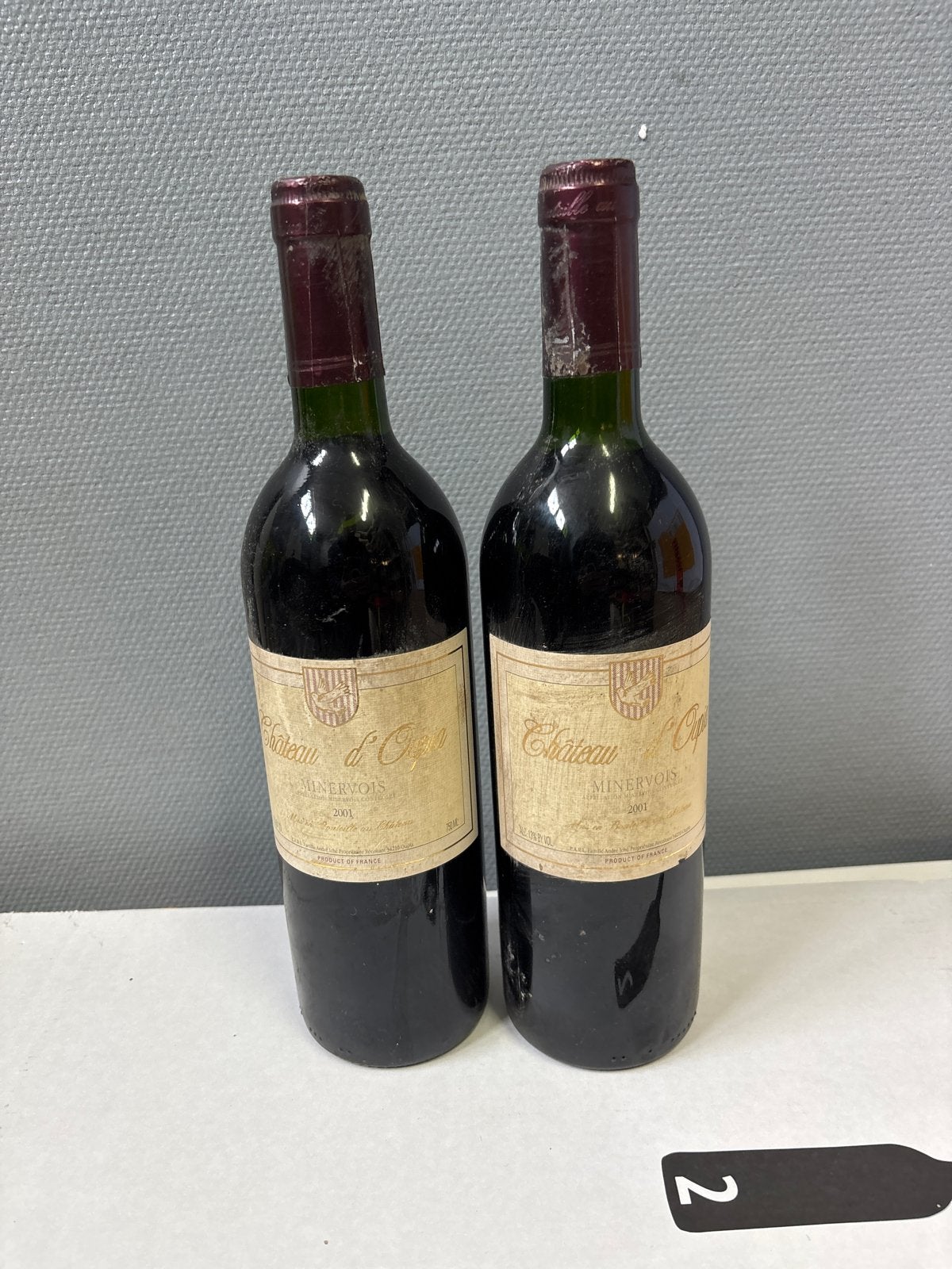 Chateau d'Oupia Minervois 2001 - 2 flessen rode wijn, Ophalen of Verzenden, Gebruikt, Frankrijk, Rode wijn