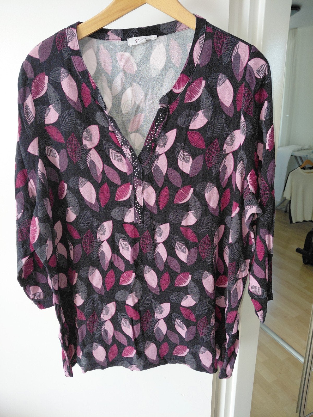 Paprika tuniek met bladprint, maat 3 (48), Kleding | Dames, Blouse of Tuniek, Ophalen of Verzenden, Roze, Paprika
