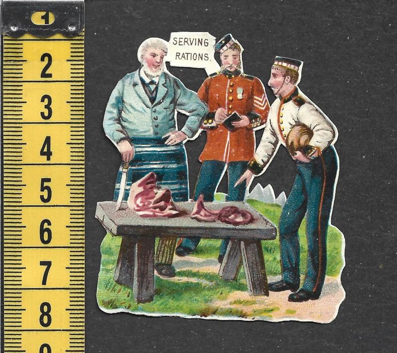 Soldaten sorteren vleesrantsoen antiek poezieplaatje (789), Ophalen of Verzenden