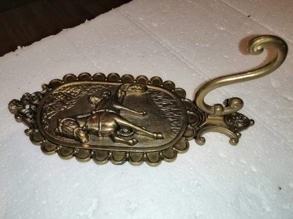 Vintage koperen kapstok met paarden beeld, 22x9cm, Ophalen of Verzenden, Koper