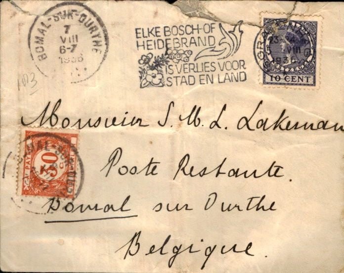 Den Haag - België - port - 1936, Ophalen of Verzenden, Envelop