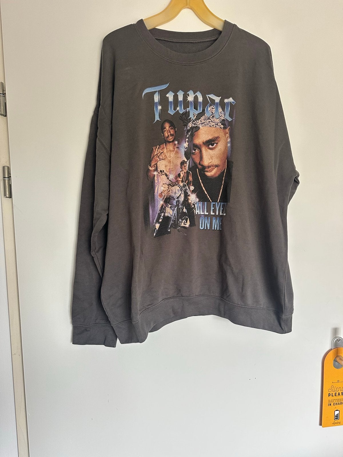 Oversized Tupac Sweater met Print - Maat M, Ophalen of Verzenden, Gedragen, Maat 48/50 (M), Grijs