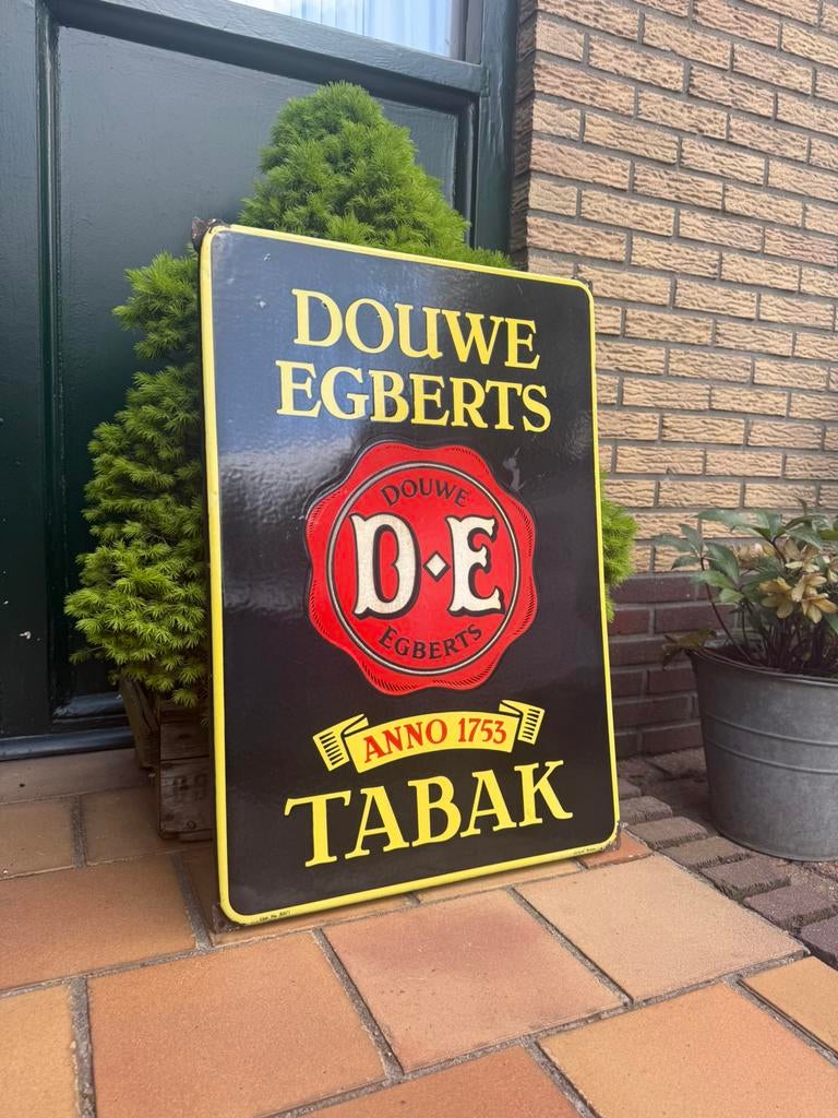 Oud emaille reclamebord Douwe Egberts tabak  langcat bussum, Ophalen, Zo goed als nieuw, Reclamebord