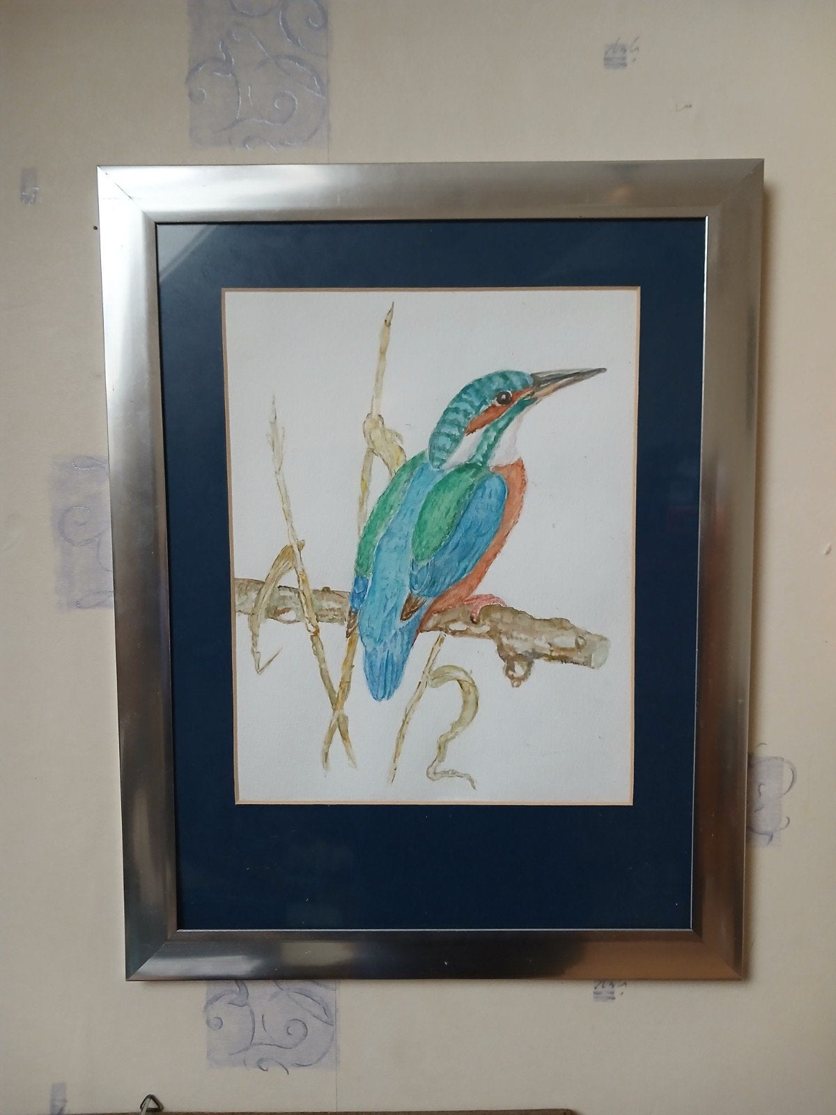 Ingelijste IJsvogel Aquarel - Handgeschilderd Kunstwerk, Ophalen of Verzenden
