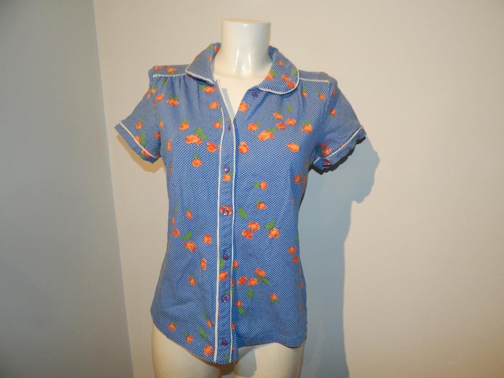 King Louie vintage look blouse stipjes roosjes print L