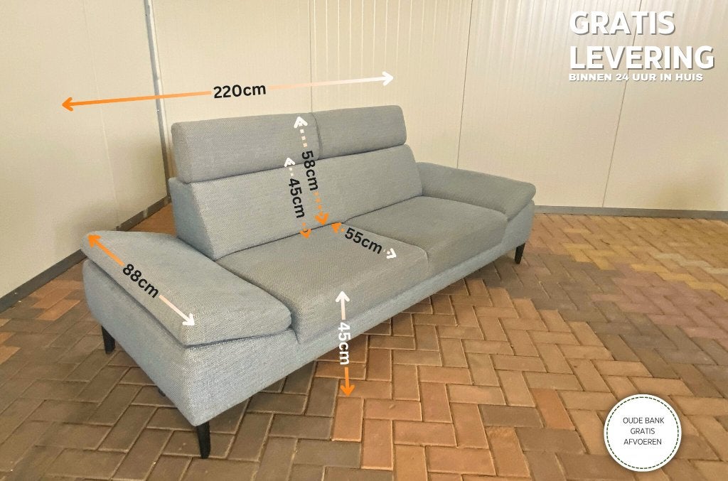 Montèl Grijze 3-zitsbank-Premium Nederlands design, Minder dan 75 cm, Tweepersoons, Ophalen of Verzenden, Zo goed als nieuw