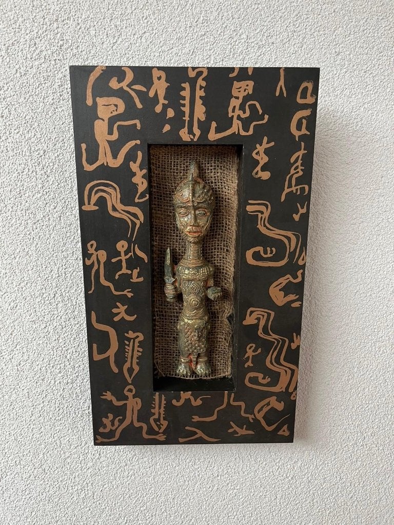 Afrikaanse wanddecoratie lijst met beeld erin, Huis en Inrichting, 20 cm, Hout, Meerkleurig, Ophalen of Verzenden