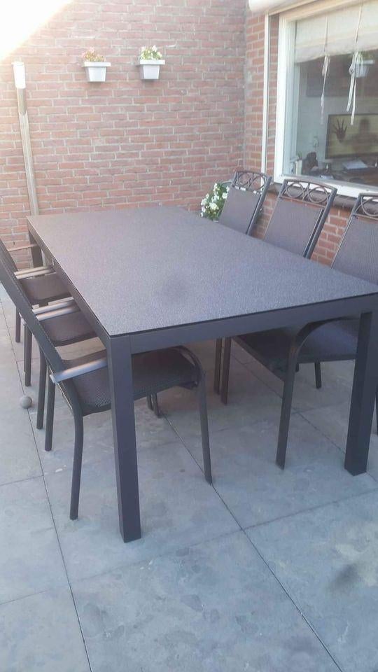 Tuin set .tafel 220 x 100 en 6 stoelen ., Tuin en Terras, Ophalen, 6 zitplaatsen, Aluminium, Zo goed als nieuw