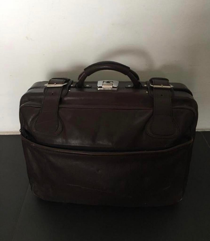 Mooi Vintage bruin leren koffertje 36x46x17cm, Sieraden, Tassen en Uiterlijk, Koffers, 45 tot 55 cm, Slot, Leer, Ophalen of Verzenden
