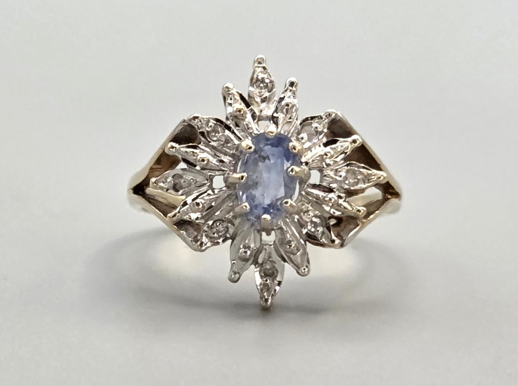 Gouden Vintage ring edelsteen saffier en diamant. 2026/301, ., Paars, Ophalen of Verzenden, .