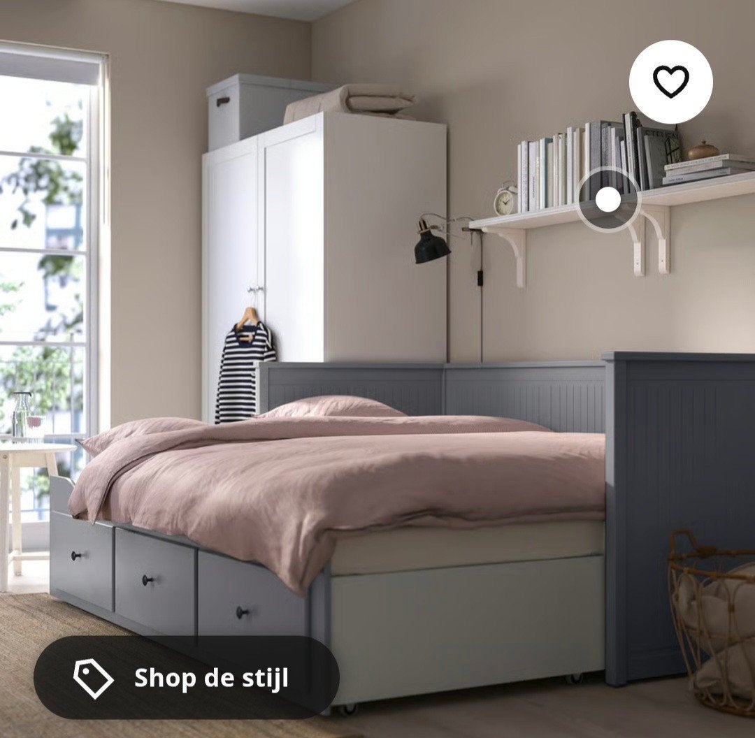 bedbank ikea grijs 90x200 of 140200 of 160200, Ophalen, Tweepersoons, Modern , rustiek, 200 cm
