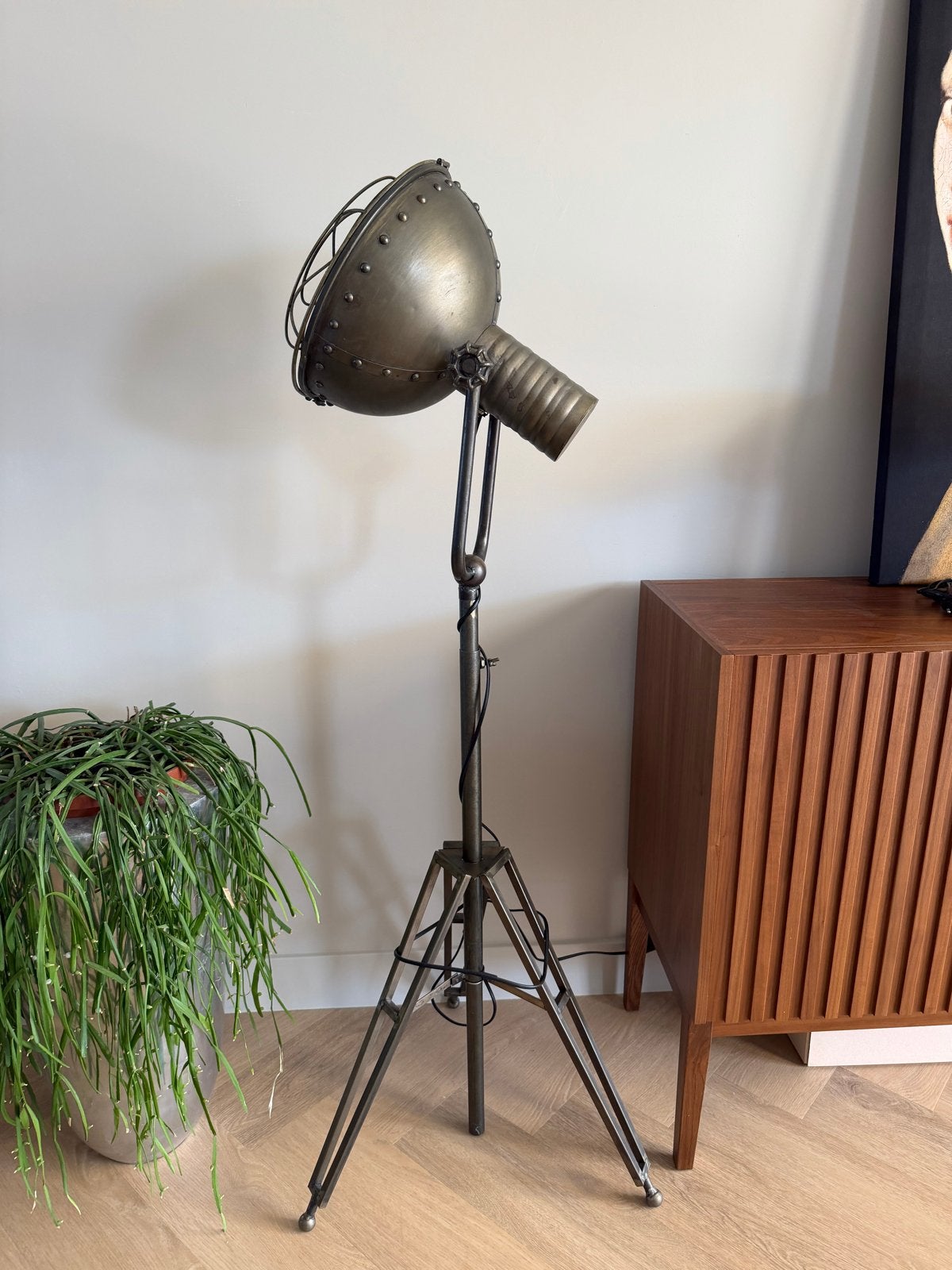 Industriële Vloerlamp met Statief - Vintage Look, Ophalen, E27 (groot), Zo goed als nieuw, Metaal