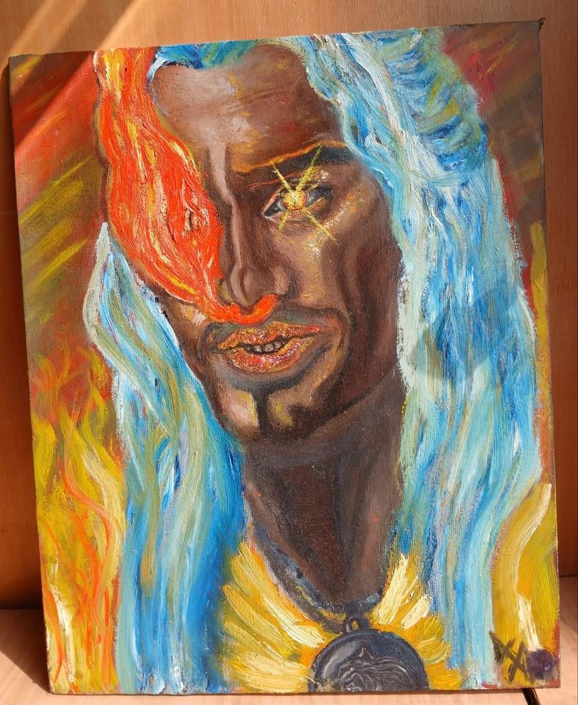 Schilderij gemaakt met olieverf The burning man, Verzenden