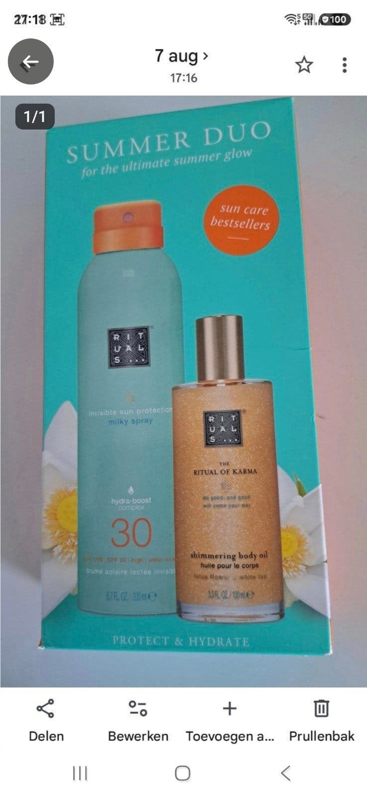 Rituals Summer Duo: Zonnespray SPF30 & Shimmering Body Oil, Ophalen of Verzenden