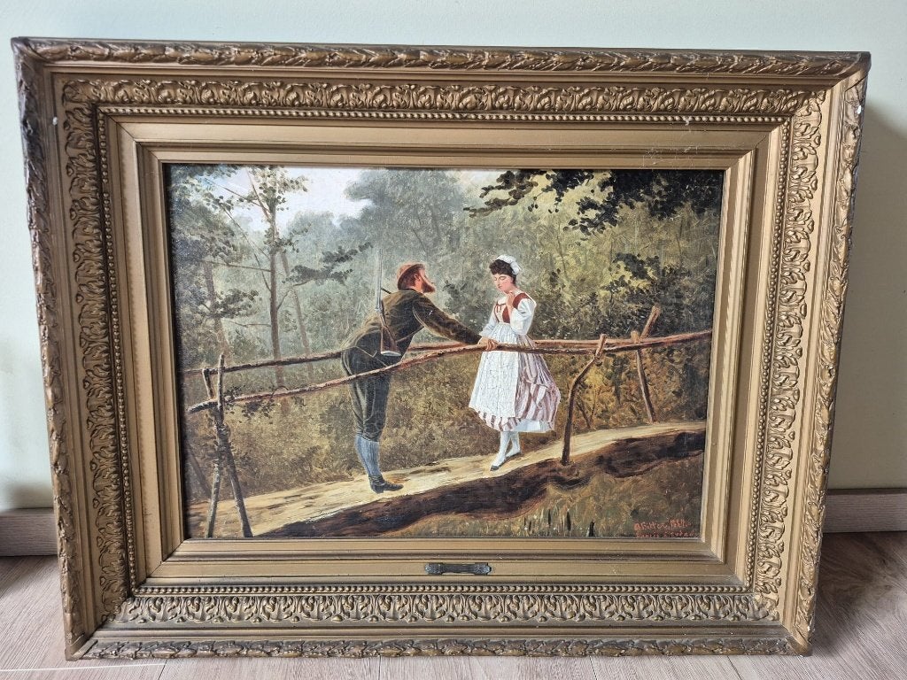 Twee 19e-eeuwse Franse olieverfschilderijen - A. Billee, Antiek en Kunst, Ophalen, Doek, Portret of Personen, Olieverf