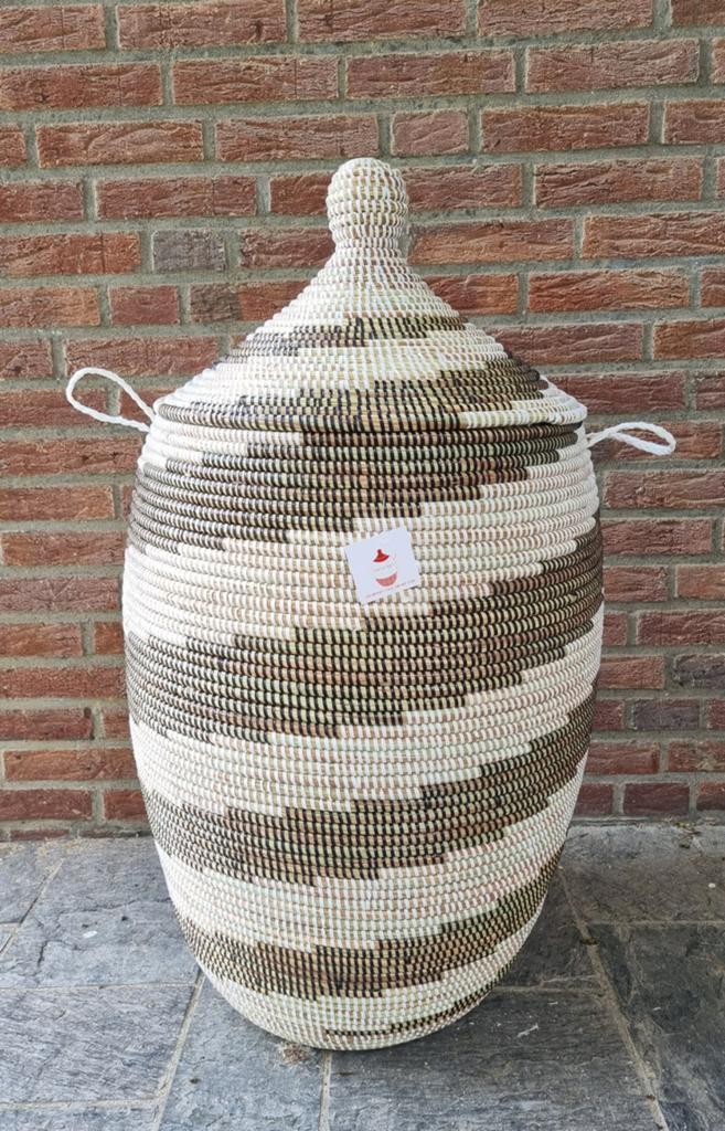 Zwart wit afrikaanse opbergmand wasmand zeegras fairtrade, Ophalen of Verzenden, Nieuw, Rond, Overige materialen